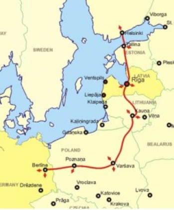 Карта-схема железной дороги Rail Baltica. Иллюстрация: euroby.info