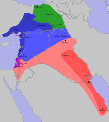 Карта Ближнего Востока по соглашению Сайкса-Пико