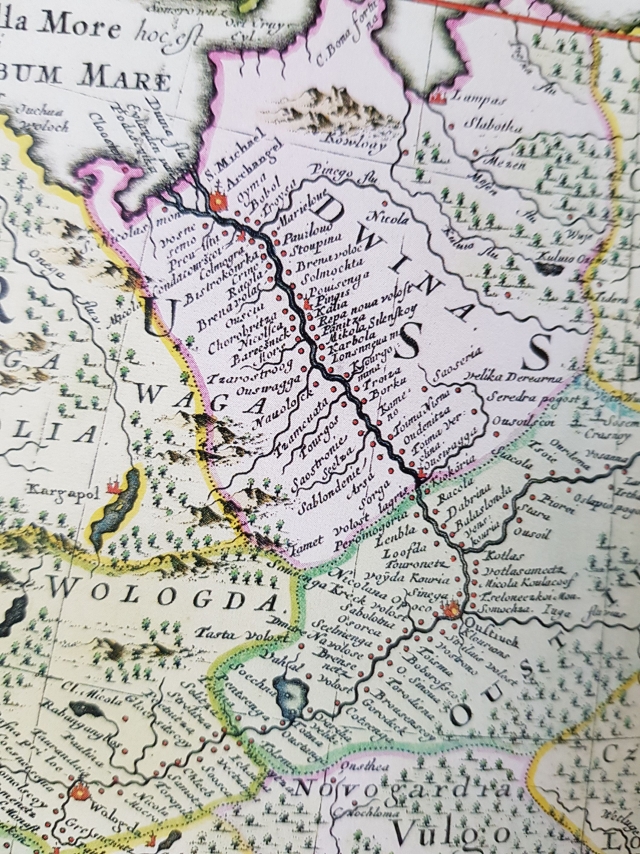 Река Северная Двина и поселения на карте Н. Витсена