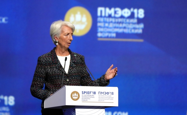 Глава МВФ Кристин Лагард на пленарном заседании XXII Петербургского международного экономического форума. 2018