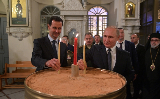 Владимир Путин и Башар Асад в православной церкви Святой Девы Марии в Дамаске. 7 января 2020 года