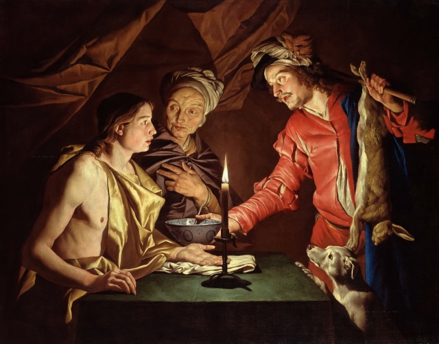 Маттиас Стомер. Исав продает право первородства за чечевичную похлебку. 1599