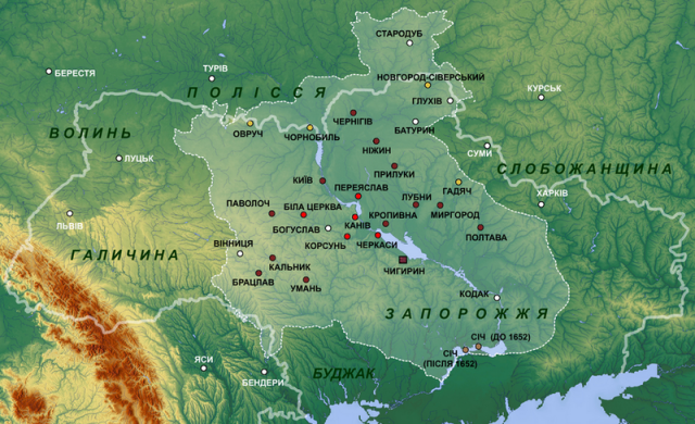 Территория Гетманской Украины в 1649-1654 