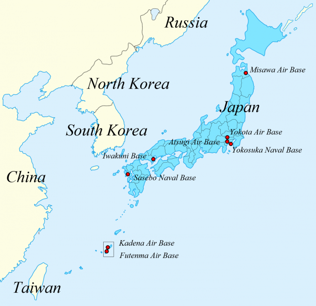 Крупные базы США на карте Японии