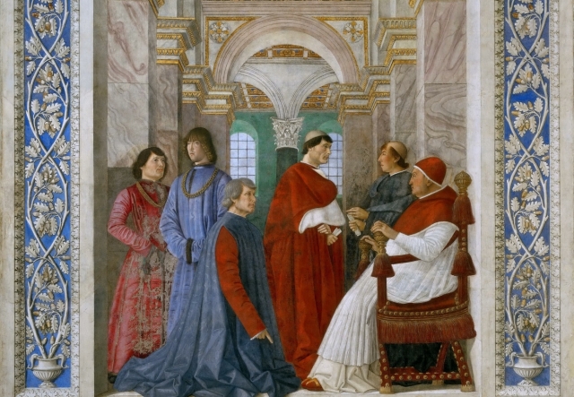 Мелоццода Форли. Сикст IV назнача ет Бартоломео Платина префектом Ватиканской библиотеки. 1477
