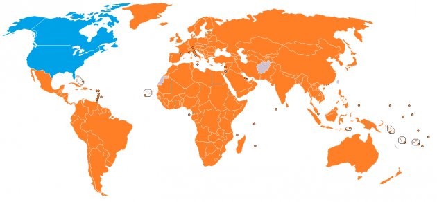 Голубой — страны не ратифицировавшие/вышедшие из Киотского протокола