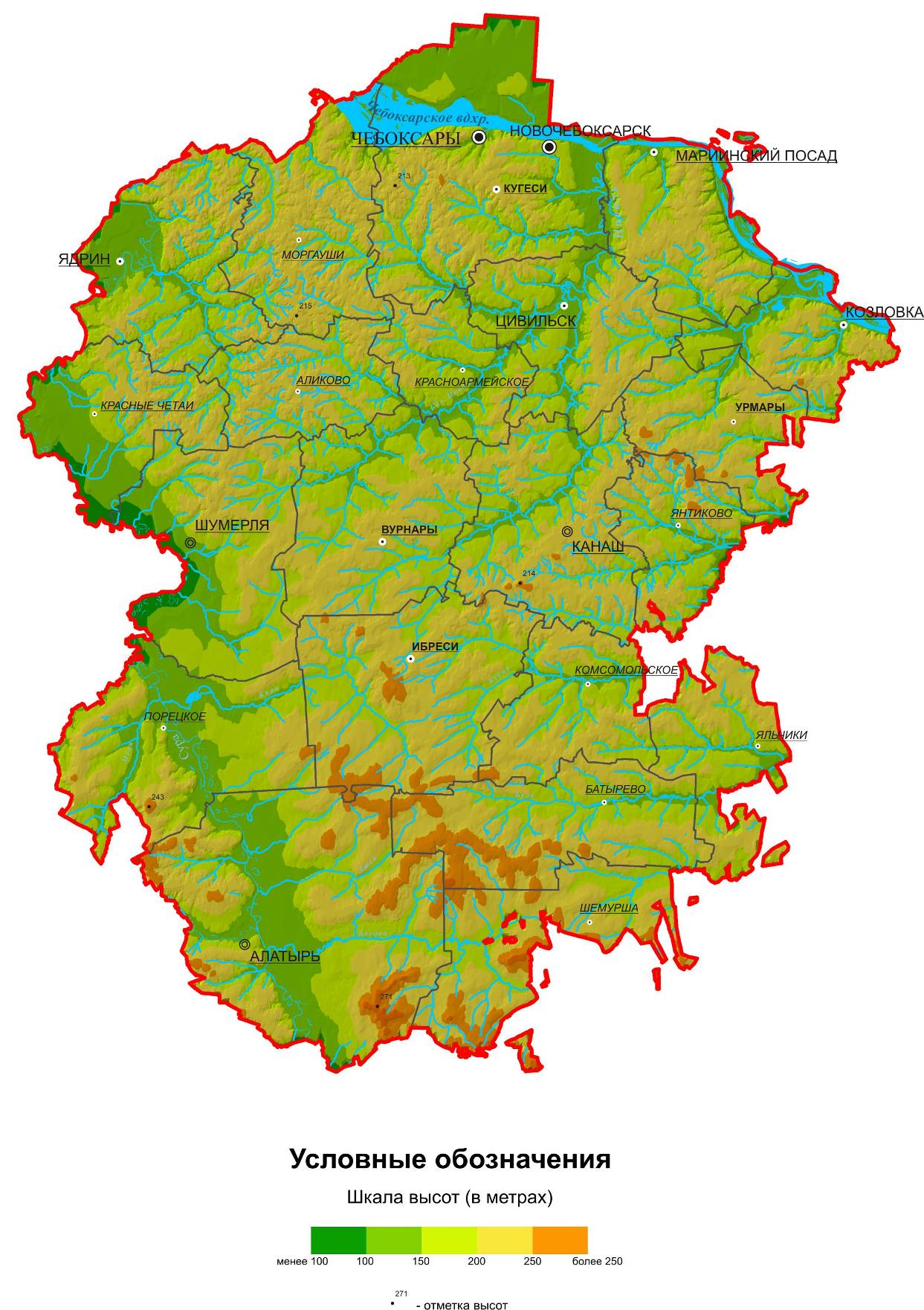Городские округа чувашский. Карта Чувашской Республики. Физическая карта Чувашии. Географическая карта Чувашской Республики. Рельеф Чувашской Республики карта.