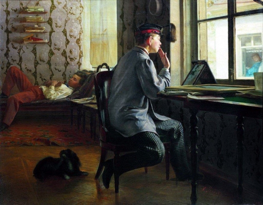 Илья Репин. Приготовление к экзамену. 1864
