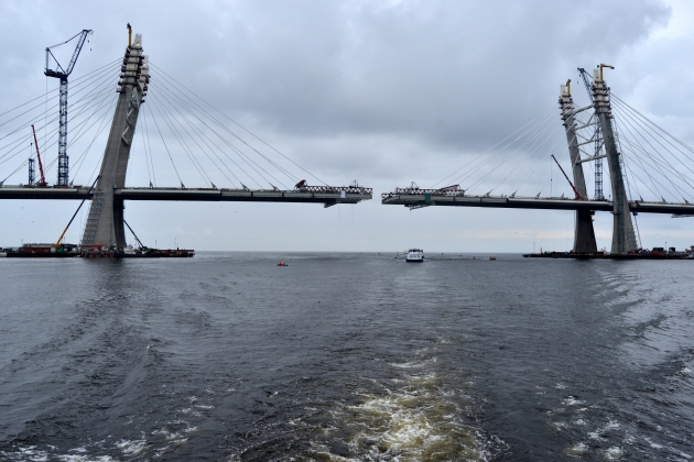 Сомкнулся мост через Корабельный фарватер на ЗСД в Петербурге