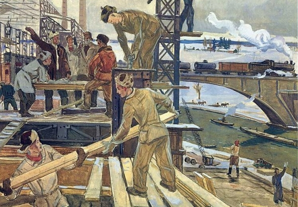 Александр Дейнека. Стройка (фрагмент). 1949