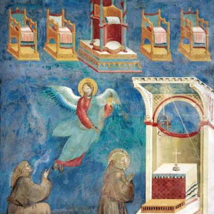 Джотто. Видение небесных престолов (житие св. Франциска в  28 фресках в верхней Церкви базилики Сан-Франческо в Ассизи). 1290-е