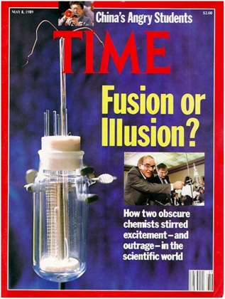 Мартин Флейшман и Стенли Понс, «холодный термоядерный синтез».
Обложка журнала Time, в котором была опубликована статья «Синтез или иллюзия»