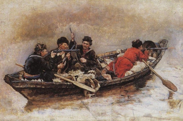 Василий Суриков. Казаки в лодке. 1890-e