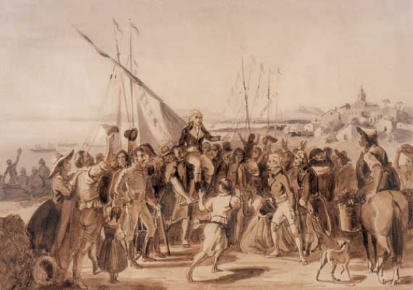 Йоханн Ругендас. Прибытие Миранды в Латинскую Америку в 1810. 1858