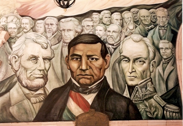 Мураль в Мексике. Абрахам Линкольн, Бенито Хуарез и Симон Боливар