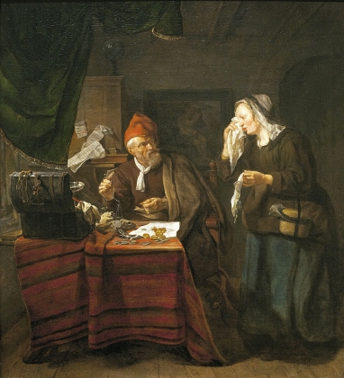 Габриель Метсю. Ростовщик и плачущая женщина. 1654