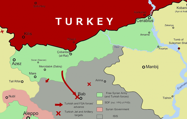 Военные действия в рамках операции «Щит Евфрата» в районе сирийско-турецкой границы