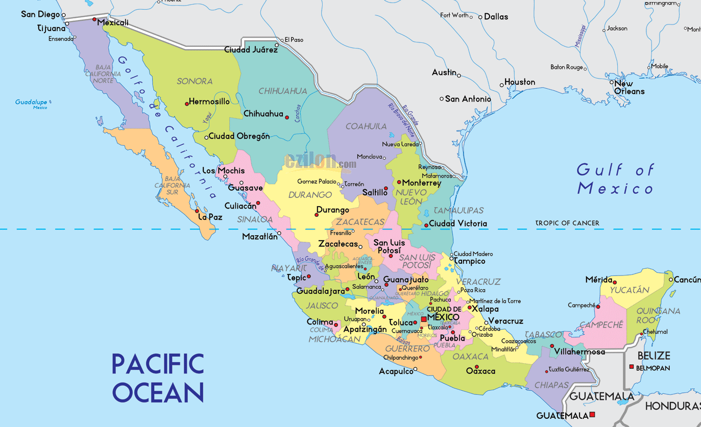 Карта мексики на русском с городами