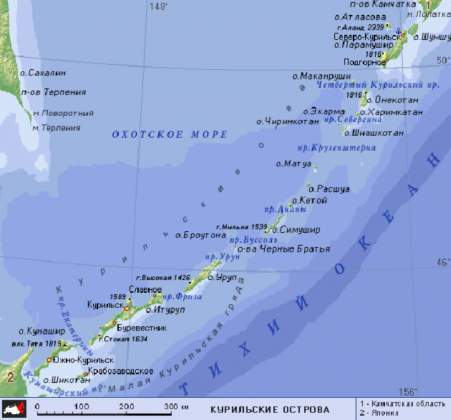 Географическая карта Курильских островов
