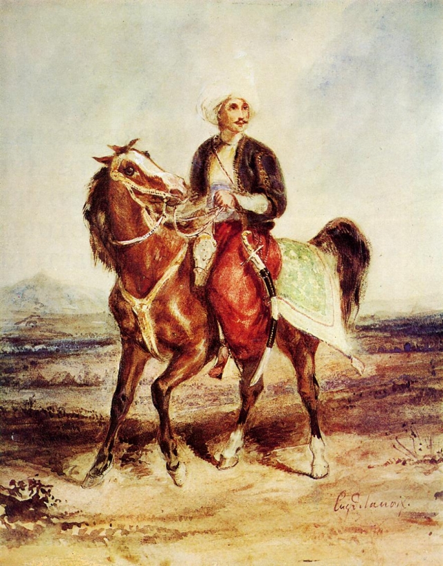 Эжен Делакруа. Турецкий всадник на фоне пейзажа. 1825