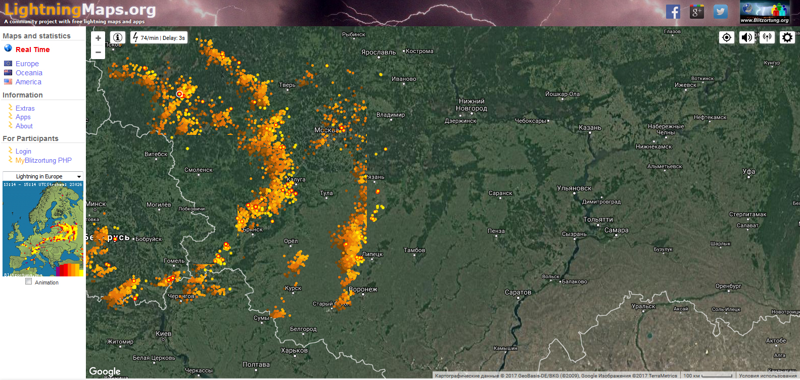 Погода молнии карта онлайн