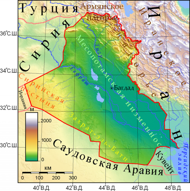 Физическая карта Ирака 
