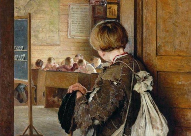 Николай Богданов-Бельский. У дверей школы (фрагмент). 1897