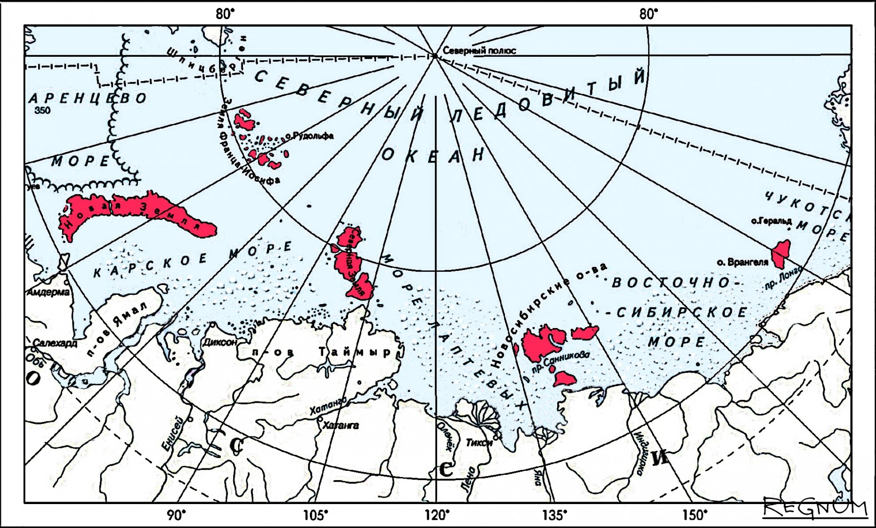 Острова Арктики на карте России