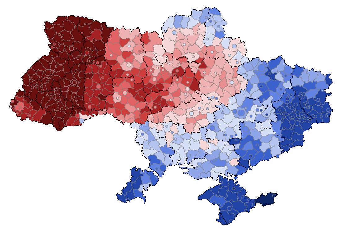Украинский (красный) и русский язык (синий) до государственного переворота 2014 года