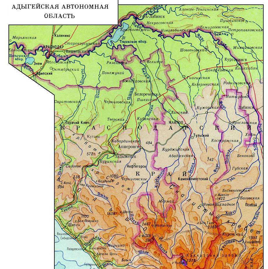 Показать на карте адыгею. Физическая карта Республики Адыгея. Республика Адыгея на карте Краснодарского края с городами.