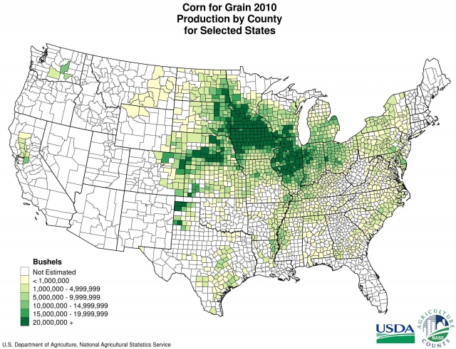 Кукурузный пояс США на карте USDA