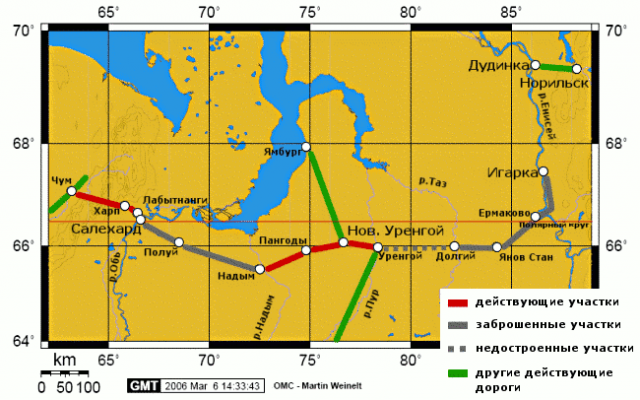 Схема Трансполярной железнодорожной магистрали и прилегающих железных дорог