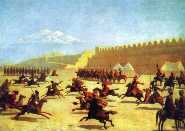 Гагарин Григорий Григорьевич. Джигитовка курдов и татар перед крепостью Сардар-Аббат в Армении