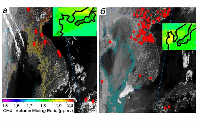 . 1.   ( )    : ()  Terra/Modis 17.04.2009; ()  Aqua/Modis 09.04.2005.       681hPa,       ()