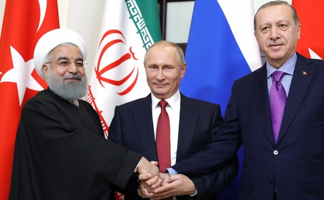 Встреча Владимира Путина с Президентом Ирана Хасаном Рухани и Президентом Турции Реджепом Тайипом Эрдоганом