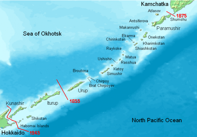 Карта курильских островов и владение ими с течением времени