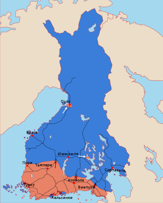 Card of civil war in Finland 