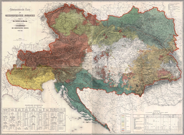 Этнографическая карта Королевства Австрия (Русины в Австро-Венгрии в 1851 г.). 1855