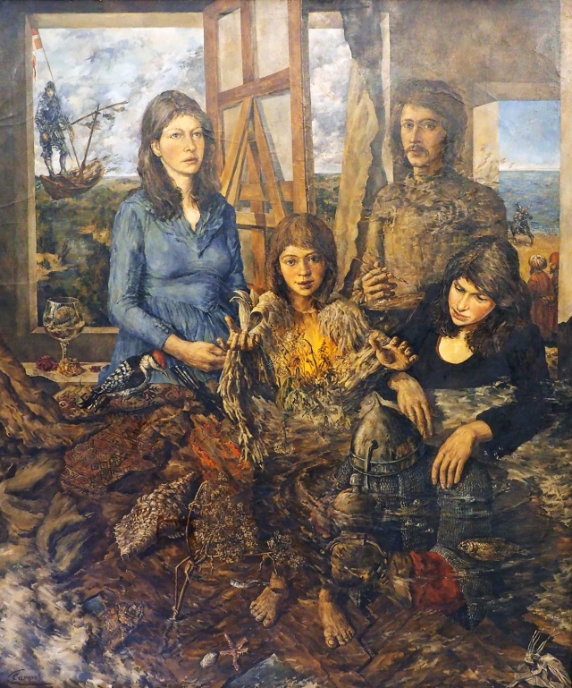 «Балкон». 1978. На картине — сам художник, его жена в двух образах и дочь
