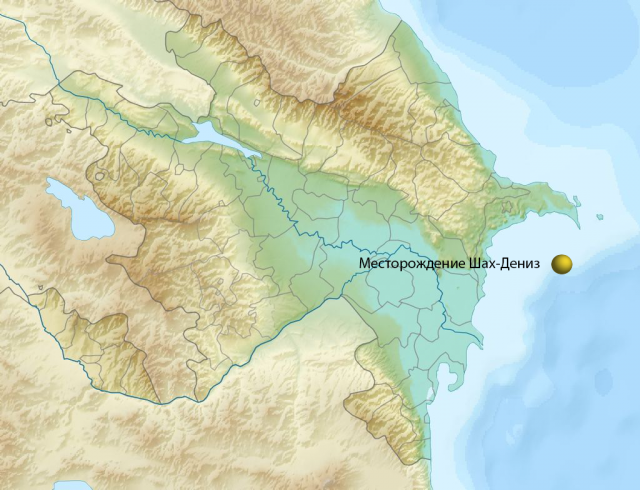 Месторождение Шах-Дениз на карте Азербайджана