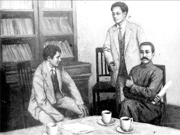 Встреча большевика Григория Войтинского (слева)
