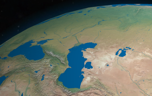 Каспийское море на глобусе 