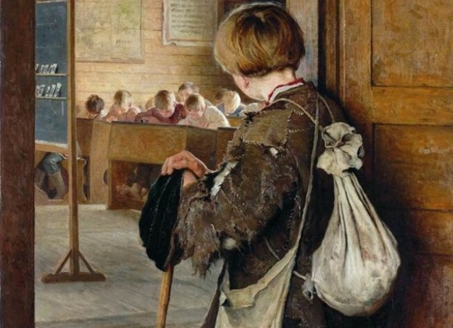 Богданов-Бельский Николай Петрович. У дверей школы. (фрагмент) 1897