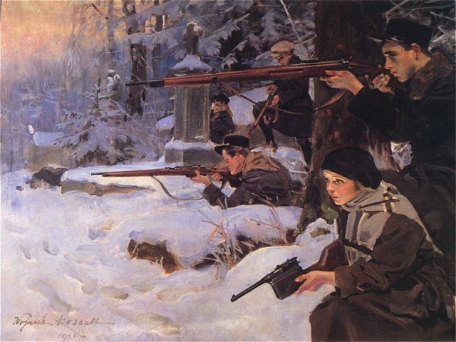 Войцех Коссак. Оборона кладбища львовскими орлятами зимой 1918-1919. 1926
