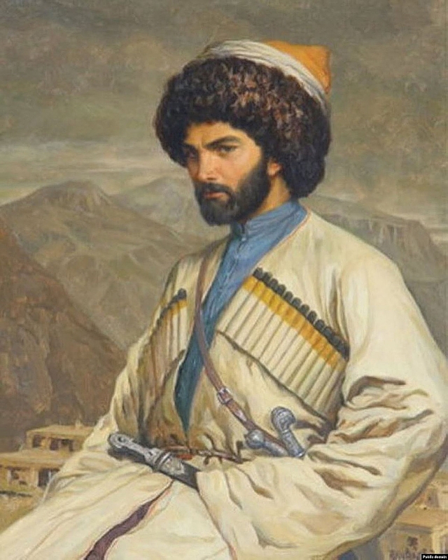 Григорий Гагарин. Хаджи-Мурат на фоне села Хунзах. 1848