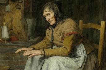 Альберт Анкер. Бабушка греется у очага (фрагмент). 1885