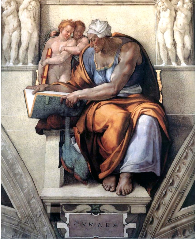 Микеланджело. Кумская сивилла. Фреска из Сикстинской капеллы. XVI век