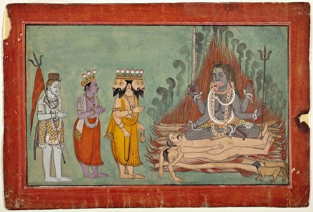 Боги Шива, Вишну и Брахма поклоняются Кали. Ок. 1740