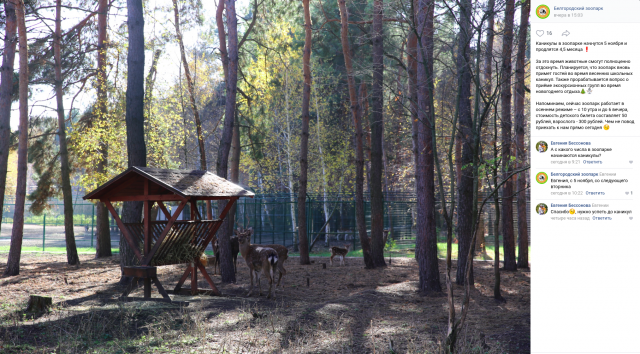 Белгородский зоопарк уходит на каникулы