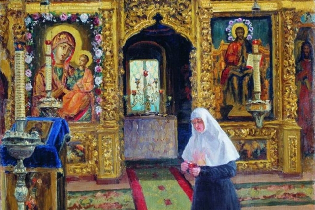 Сергей Милорадович. Монахиня у иконостаса (фрагмент). 1922